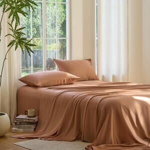 NWT Sijo DOZ Bamboo Sheet Set 3 Piece - 1 Fitted Sheet 2 Pillowcases Clay Queen